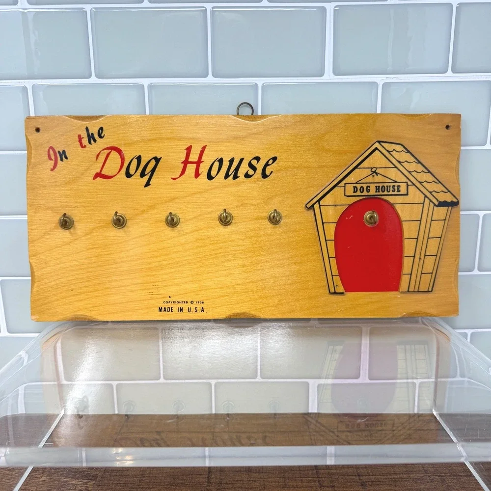 Vintage 1958 In the Dog House Wooden Key Holder Rack USA Made